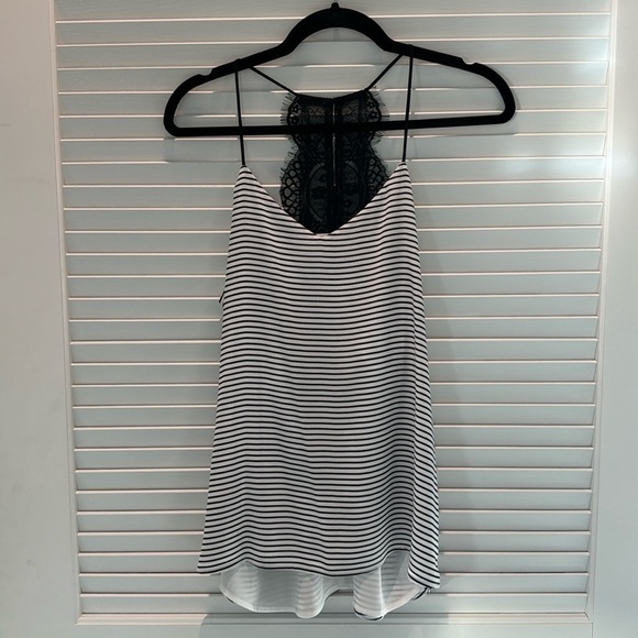 Express Black and White Stripe Tank Top Blouse with Lace Racerback - NWT - Picture 1 of 6
